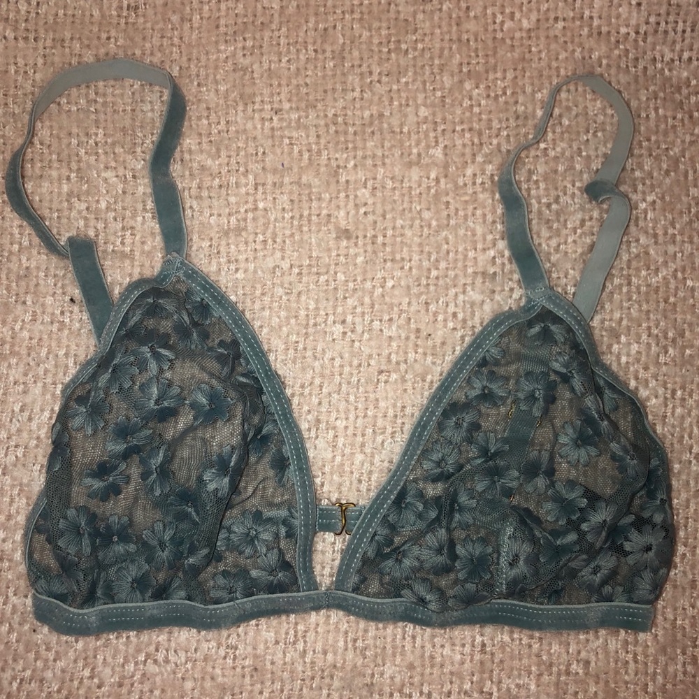 🦋 Bralette teal lace mesh floral